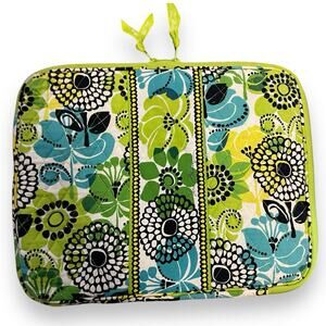 Vera Bradley Quilted Limes Up Floral 14" Laptop Bag Case Zip Pocket Soft EUC